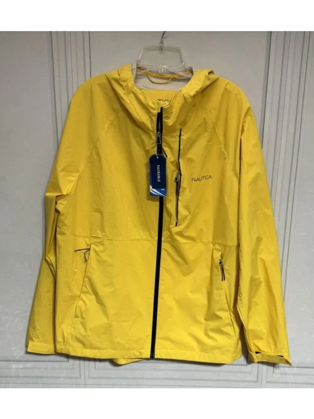 NEW NAUTICA MEN'S WATER RESISTANT YELLOW RAIN JACKET SIZE Large